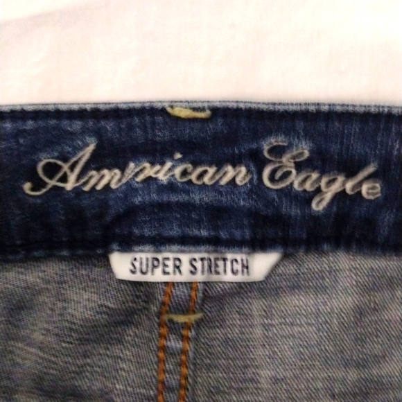Woman's American Eagle Super Stretch Skinny Jeans Blue Denim Distressed size 10 - Picture 5 of 11